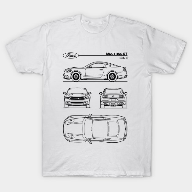 Ford Mustang GT Gen 6 Patent Black T-Shirt by Luve